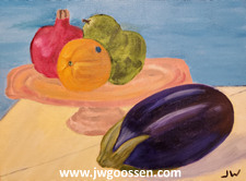 Click to view Still Life With Eggplant original painting by JW Goossen
